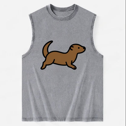 Otter - Brown sleek swimming pose flat side profile - Vintage Washed Tank - Grey