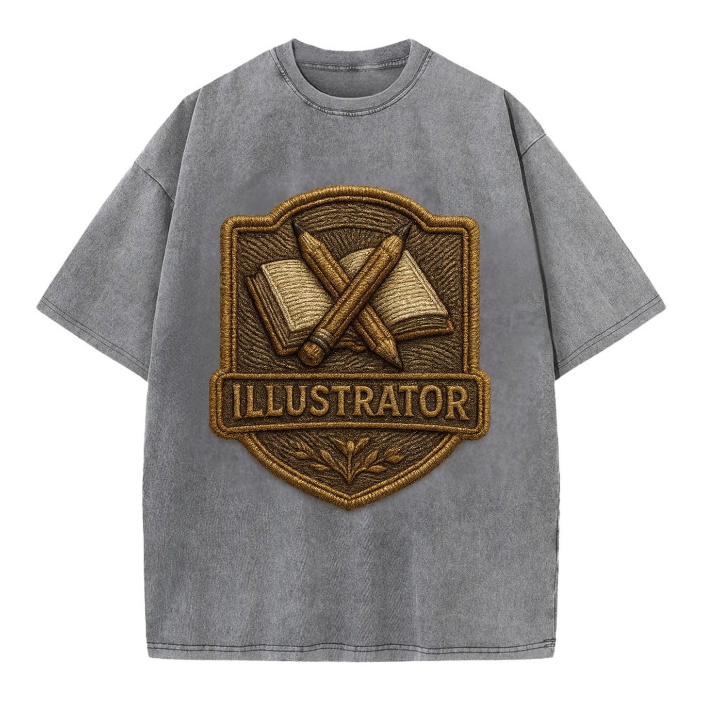 Pencils and sketchbook - illustrator badge - Vintage T-shirt - Grey