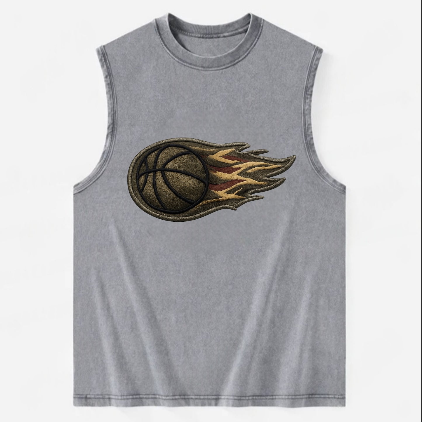 BASKETBALL FLAMING BALL - basketball with flames in orange and red , dynamic - Vintage Washed Tank - Grey
