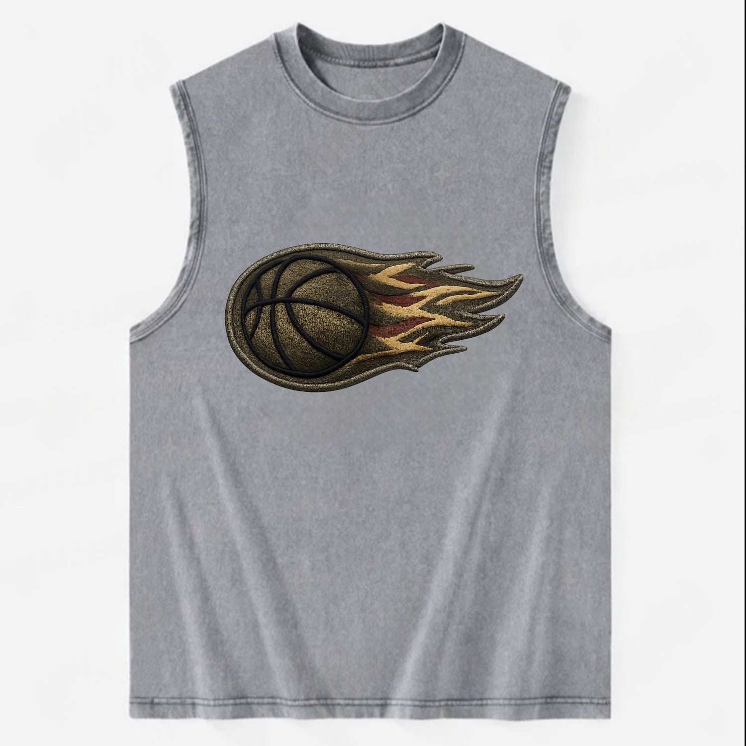 BASKETBALL FLAMING BALL - basketball with flames in orange and red , dynamic - Vintage Washed Tank - Grey
