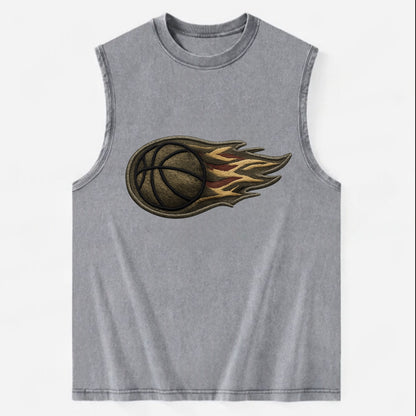 BASKETBALL FLAMING BALL - basketball with flames in orange and red , dynamic - Vintage Washed Tank - Grey