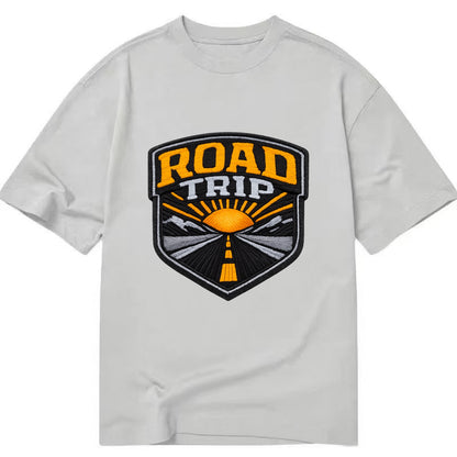 ROAD TRIP - highway and sun in orange and gray , open road - Classic T-shirt - Grey