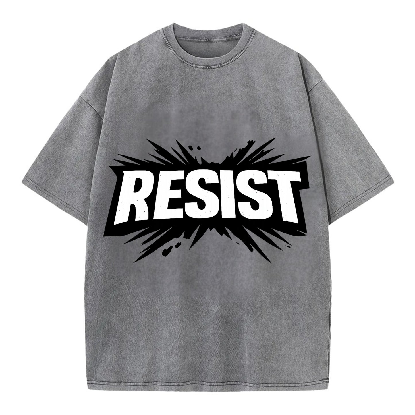 Bold typography design - "RESIST" - fighting back, standing against - Vintage T-shirt - Grey