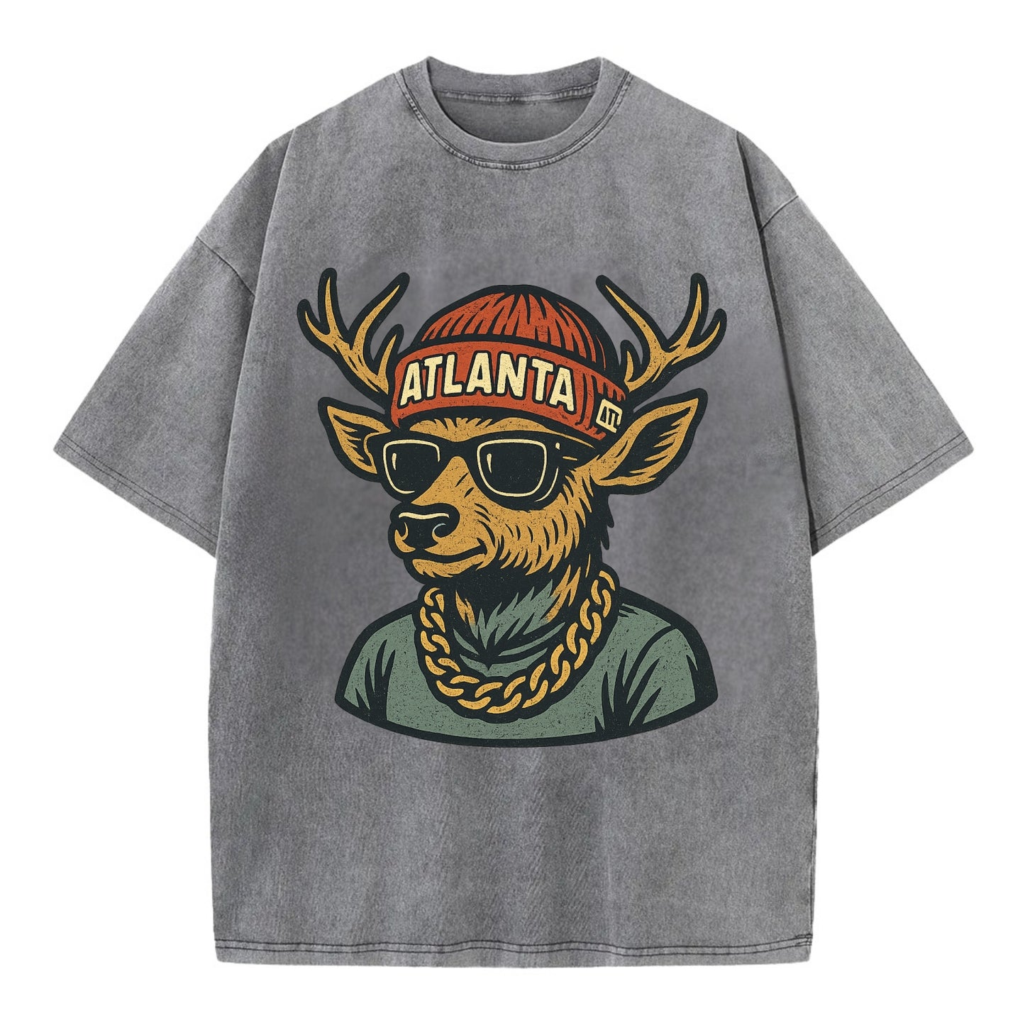 "deer" "atlanta" "atl" "red" "us South" - Vintage T-shirt - Grey