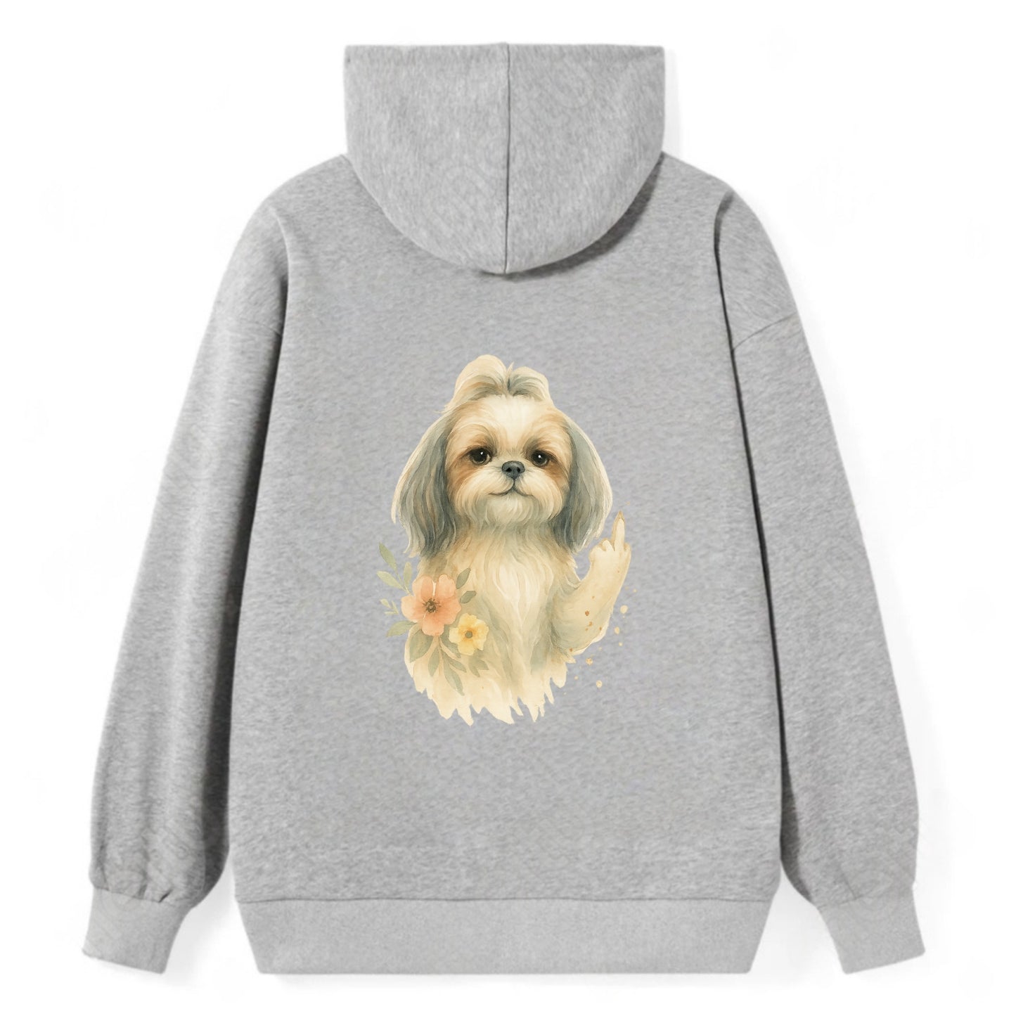 Shih Tzu with long flowing silky hair, tiny paw showing attitude - Classic Pullover Hoodie - Grey