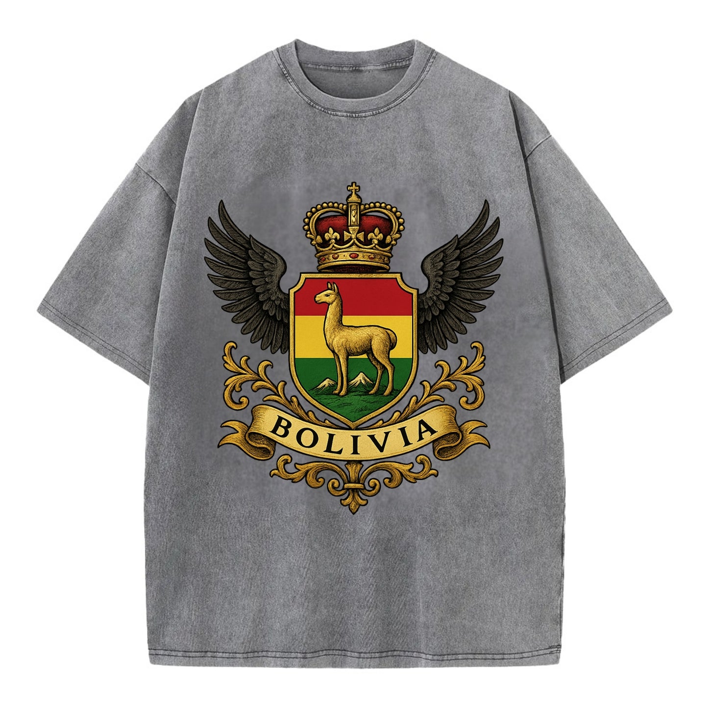 Bolivia Llama Emblem  - Vintage T-shirt - Grey