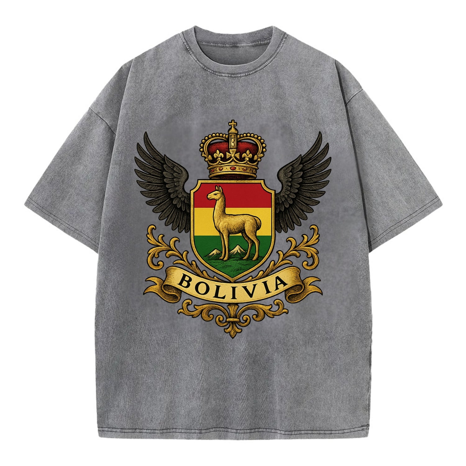 Bolivia Llama Emblem  - Vintage T-shirt - Grey