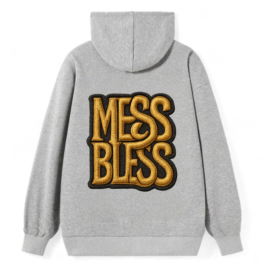 MESS;BLESS UP Gold Metallic Visor - Classic Pullover Hoodie - Grey