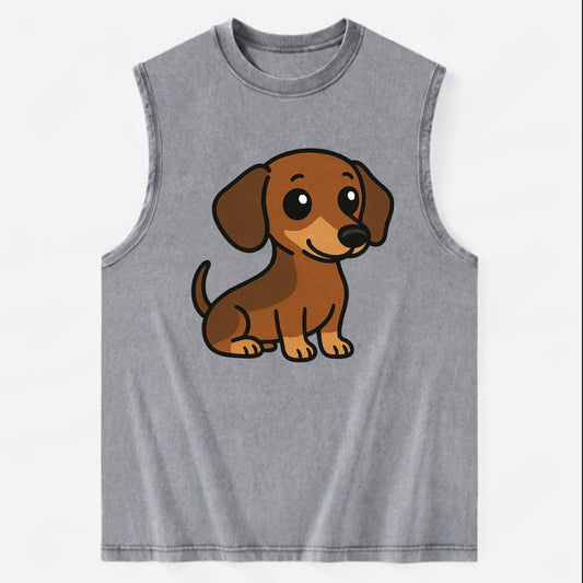 Dachshund - Long body profile view - Vintage Washed Tank - Grey