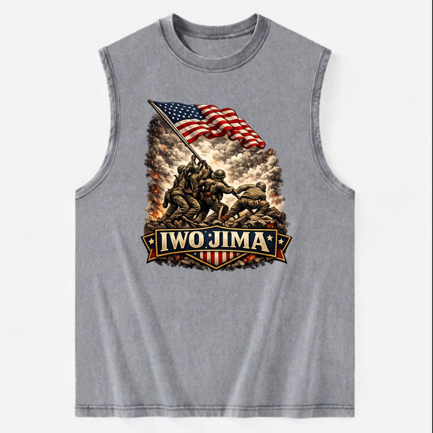 Iwo Jima Flag Raising - Vintage Washed Tank - Grey