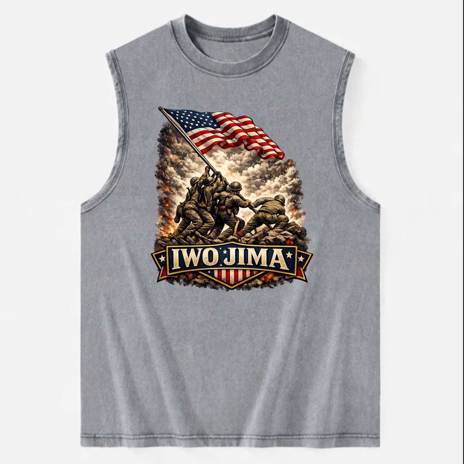 Iwo Jima Flag Raising - Vintage Washed Tank - Grey