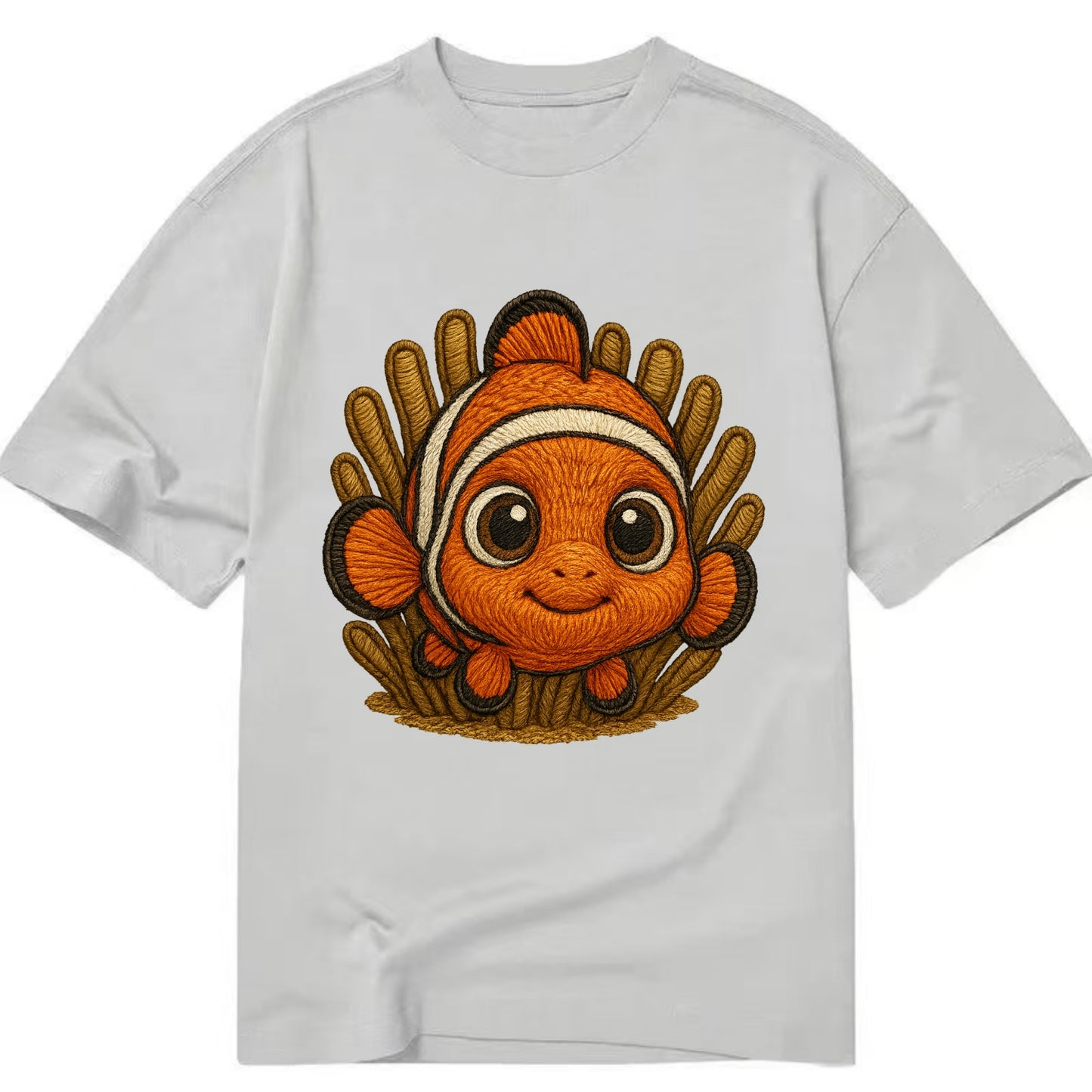 Baby Clownfish - orange with white stripes, big round eyes, front-facing in - Classic T-shirt - Grey