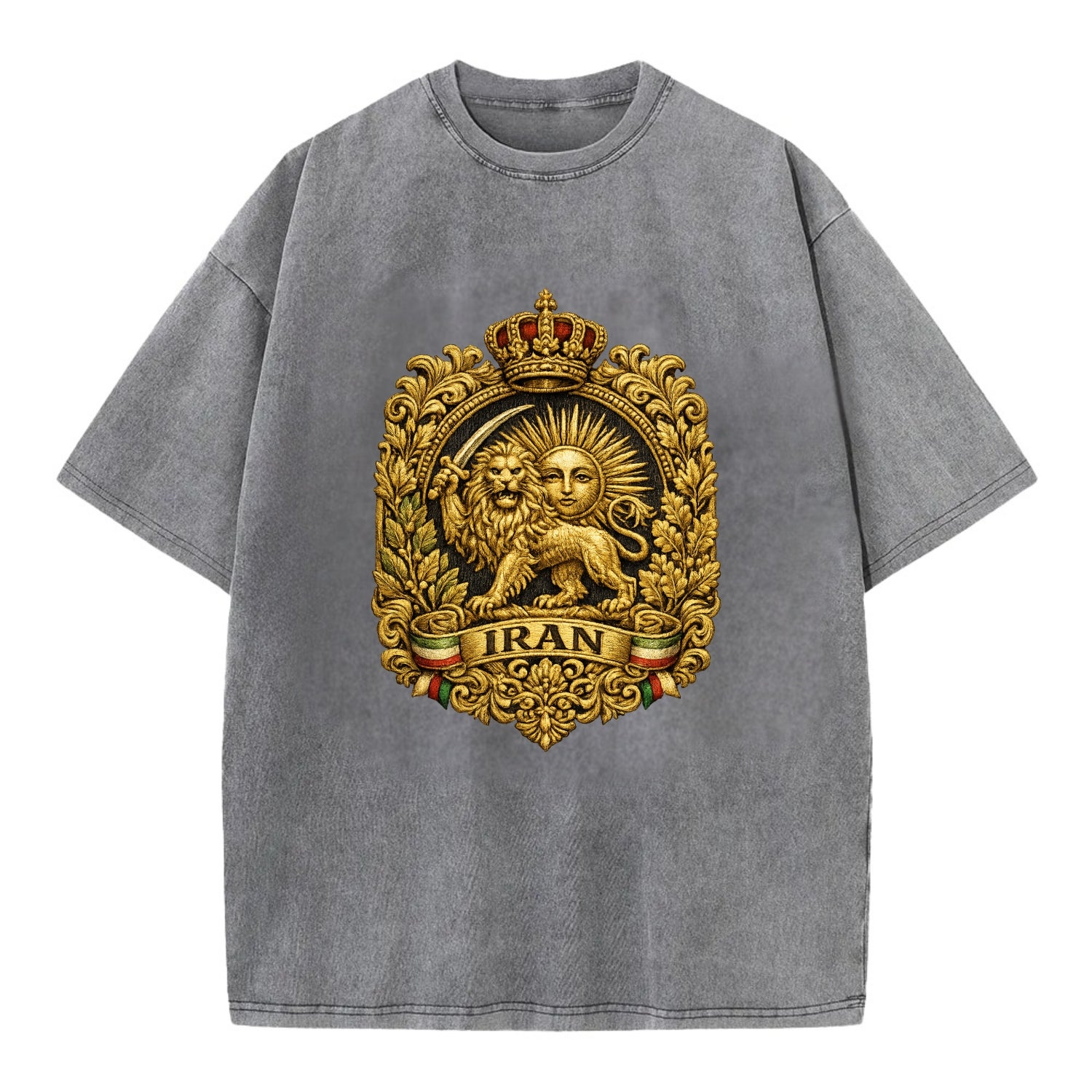 Iran Lion Sun Badge - Vintage T-shirt - Grey
