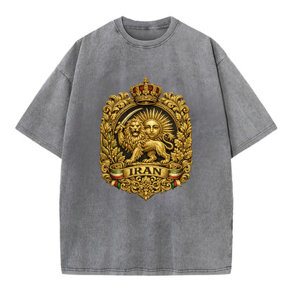 Iran Lion Sun Badge - Vintage T-shirt - Grey