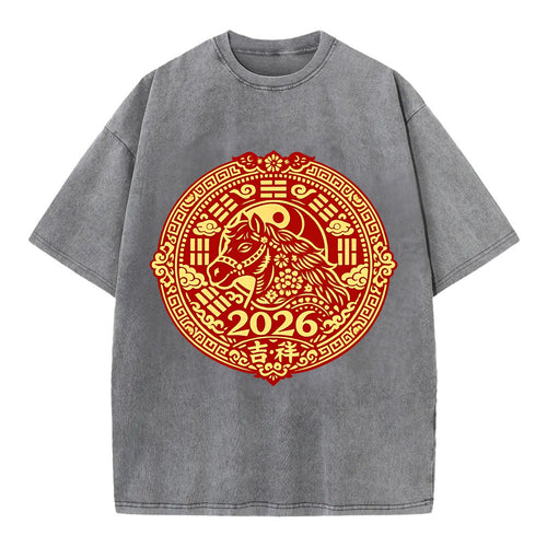 LUCKY HORSE MEDALLION | Circular medallion with horse profile | Intricate Chinese - Vintage T-shirt