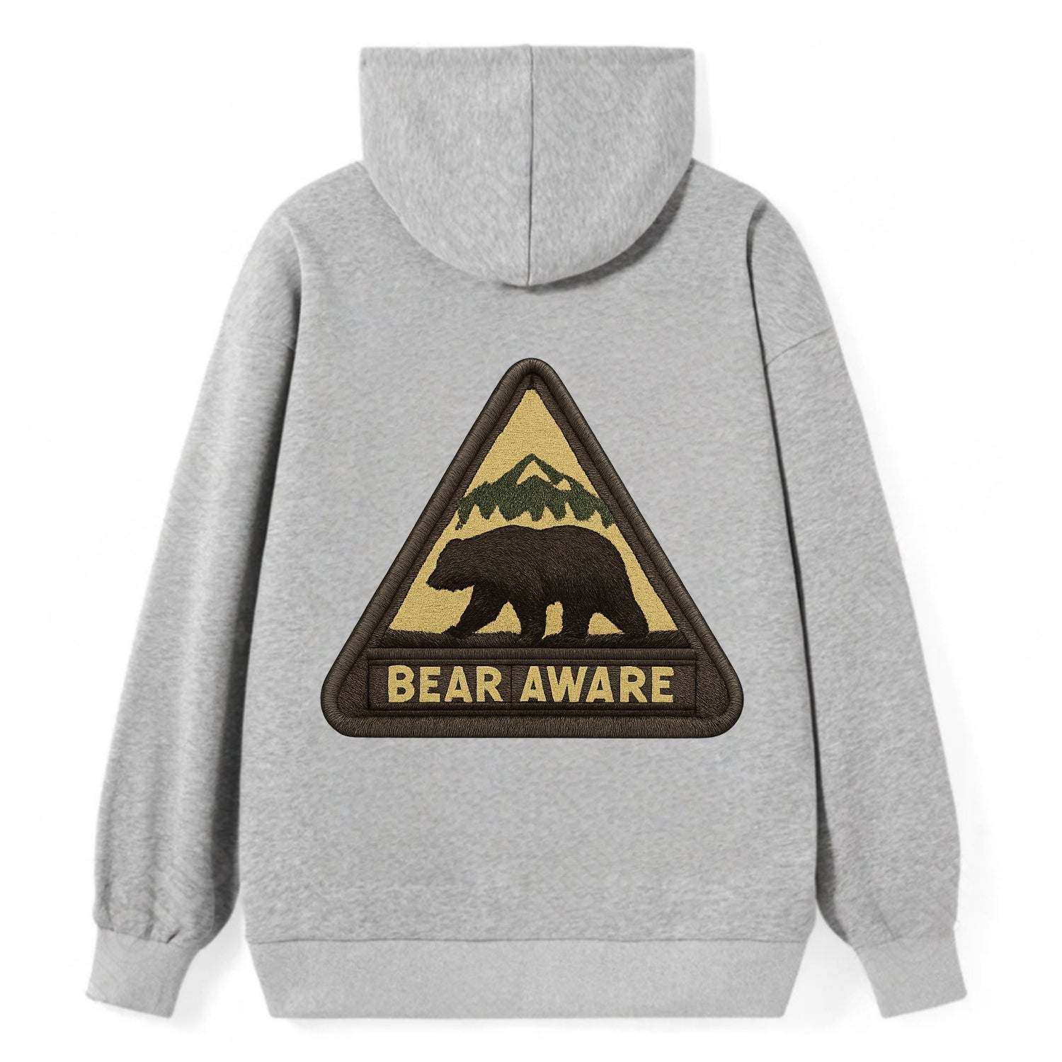 BEAR AWARE - bear silhouette warning in brown and yellow , wilderness - Classic Pullover Hoodie - Grey