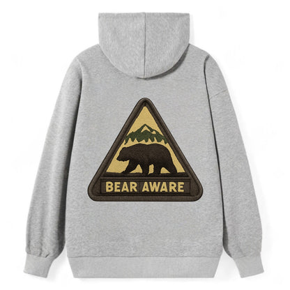 BEAR AWARE - bear silhouette warning in brown and yellow , wilderness - Classic Pullover Hoodie - Grey
