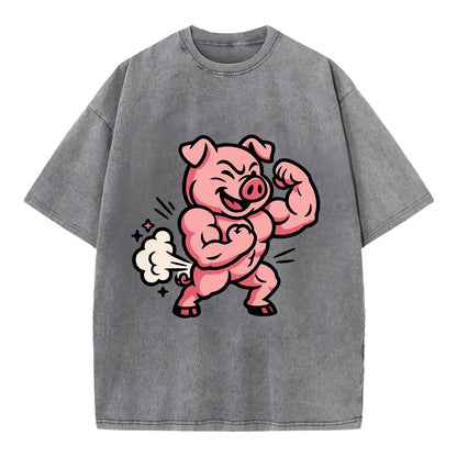 Strong Pig - Vintage T-shirt - Grey
