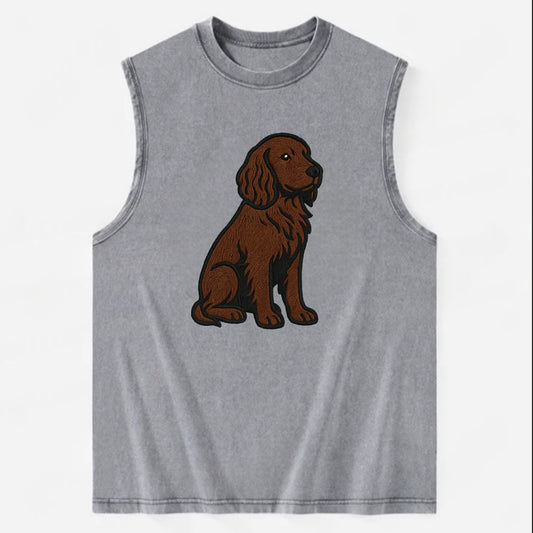 Field Spaniel - Liver colored embroidered sitting design - Vintage Washed Tank - Grey