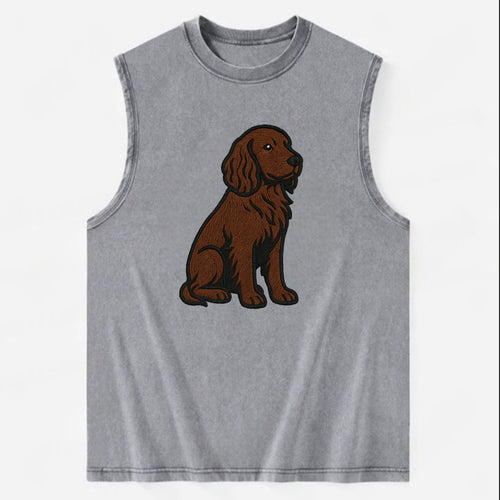 Field Spaniel - Liver colored embroidered sitting design - Vintage Washed Tank