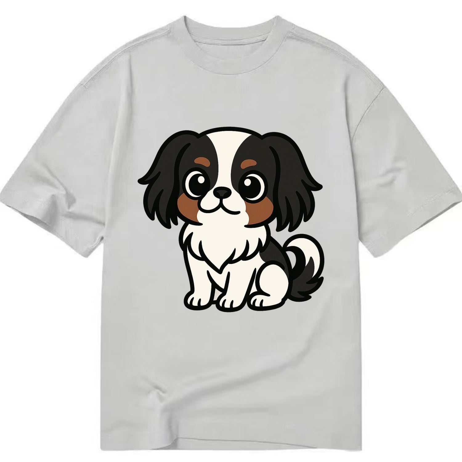 Japanese Chin - Black and white sitting pose - Classic T-shirt - Grey