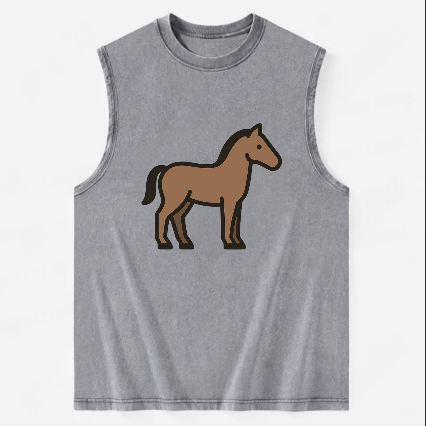 Horse - Brown standing pose flat side profile - Vintage Washed Tank - Grey