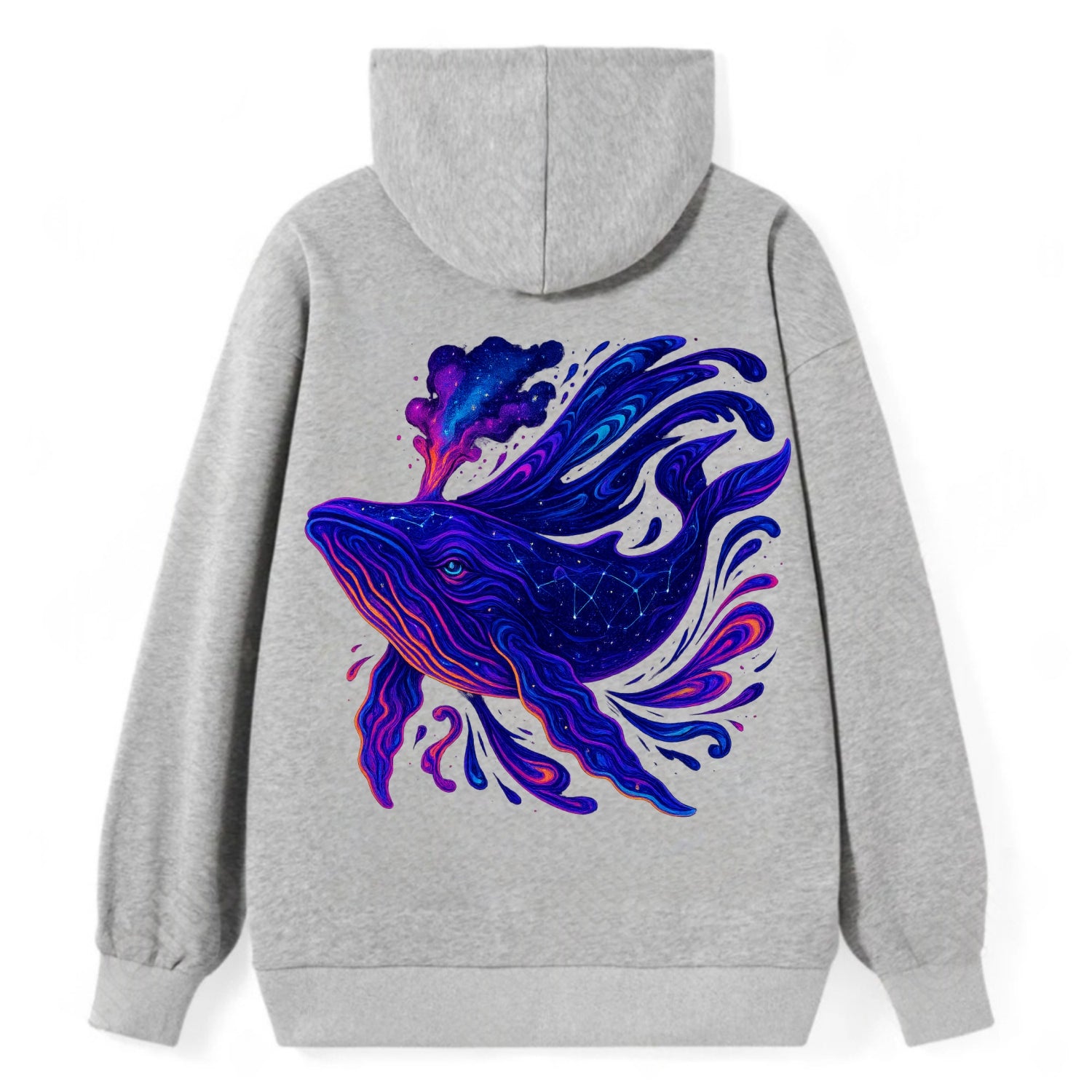 Majestic whale with body composed of galaxy clusters, stellar fins - Classic Pullover Hoodie - Grey