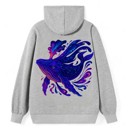 Majestic whale with body composed of galaxy clusters, stellar fins - Classic Pullover Hoodie - Grey