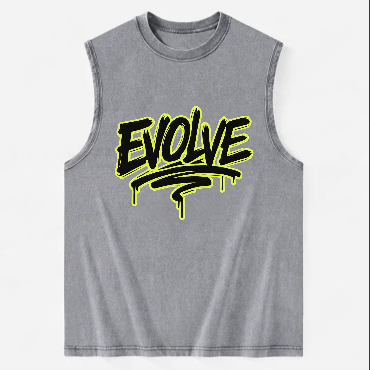 Bold typography design - "EVOLVE" - changing, becoming better - Vintage Washed Tank - Grey