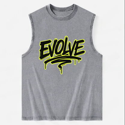 Bold typography design - "EVOLVE" - changing, becoming better - Vintage Washed Tank - Grey
