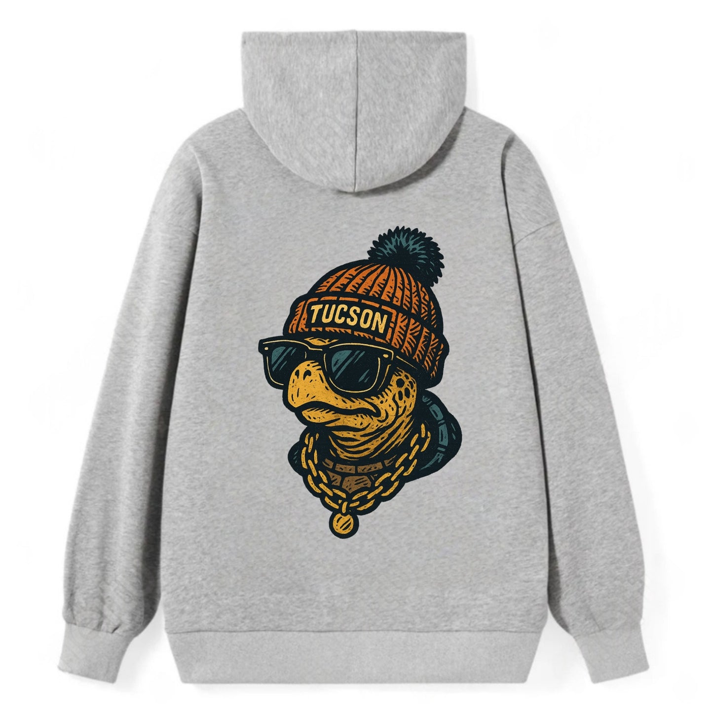 Tucson Desert Tortoise wearing Tucson beanie with pom pom and wayfarer - Classic Pullover Hoodie - Grey