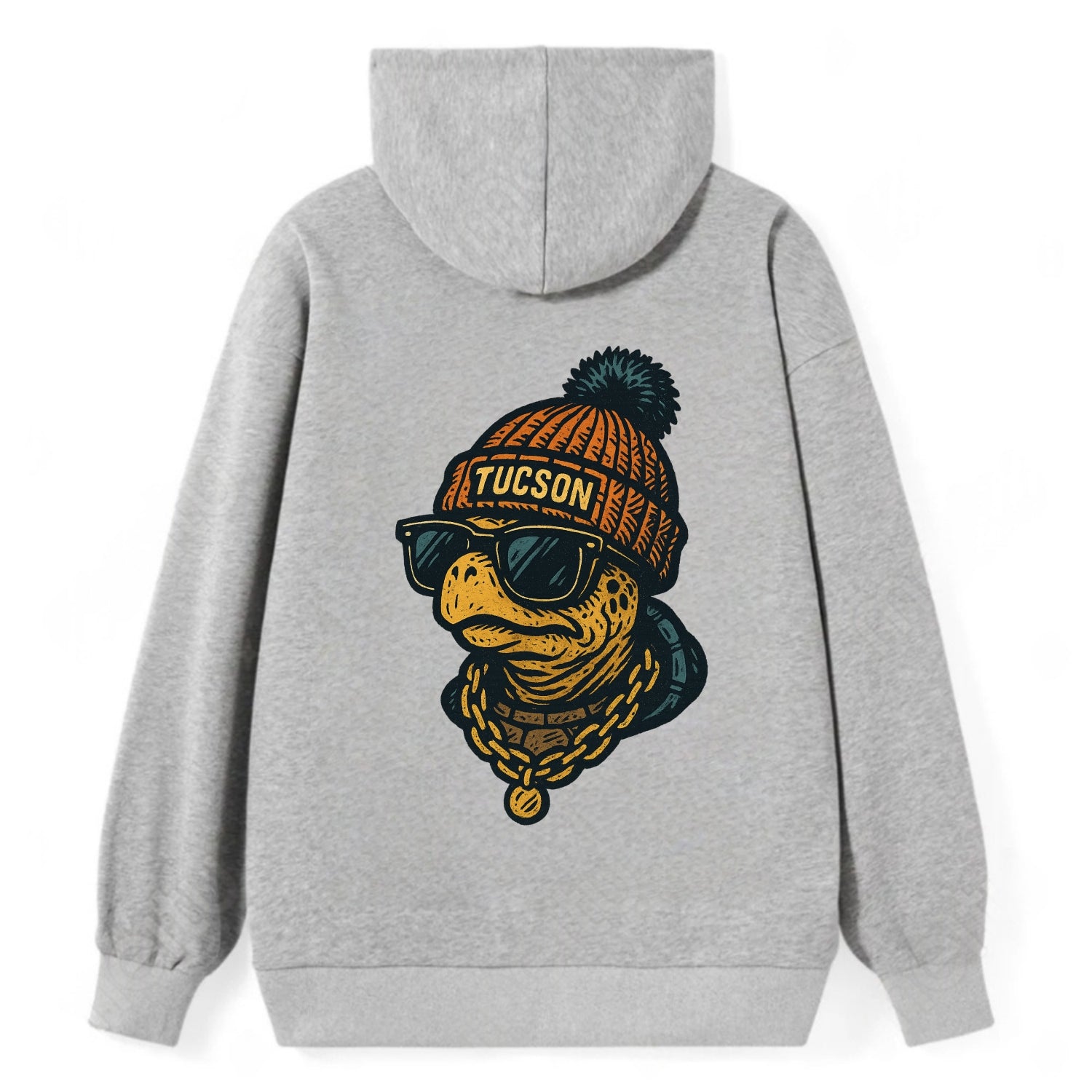 Tucson Desert Tortoise wearing Tucson beanie with pom pom and wayfarer - Classic Pullover Hoodie - Grey