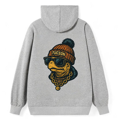 Tucson Desert Tortoise wearing Tucson beanie with pom pom and wayfarer - Classic Pullover Hoodie - Grey