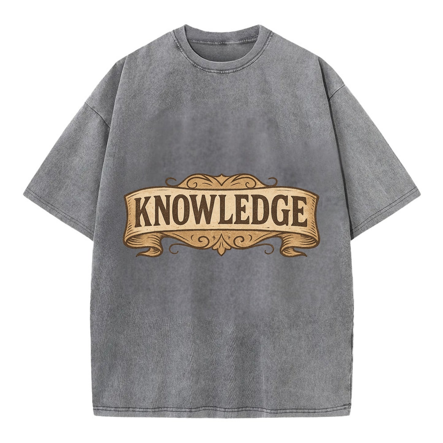 Bold typography design - "KNOWLEDGE" - learning, understanding - Vintage T-shirt - Grey