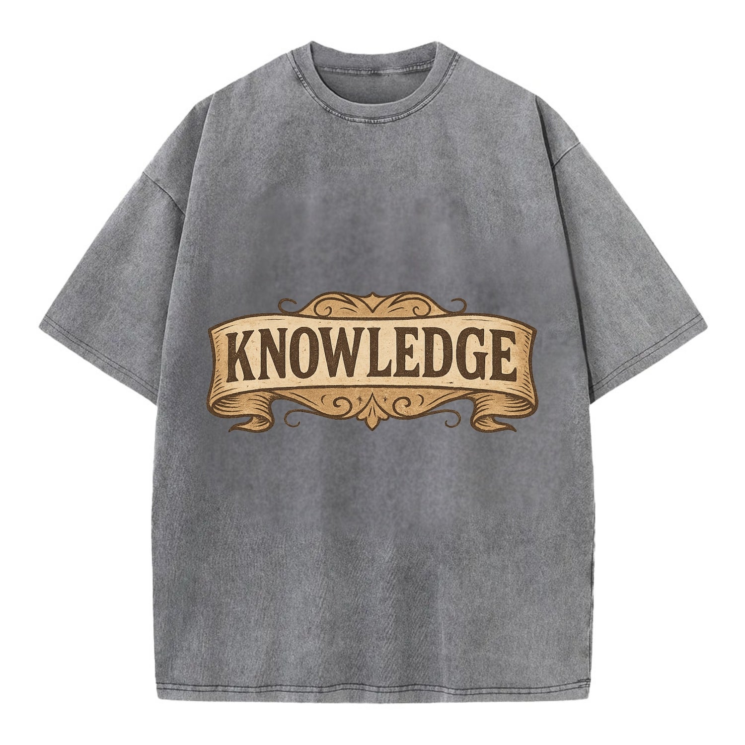 Bold typography design - "KNOWLEDGE" - learning, understanding - Vintage T-shirt - Grey