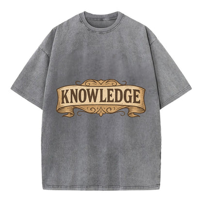 Bold typography design - "KNOWLEDGE" - learning, understanding - Vintage T-shirt - Grey
