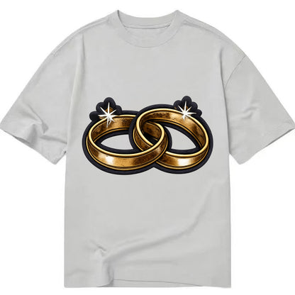 WEDDING RINGS - interlocked bands in gold , marriage - Classic T-shirt - Grey