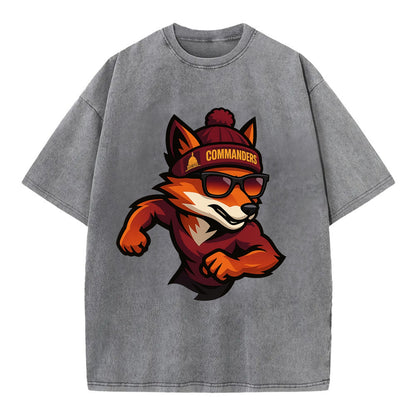 Washington Fox wearing Commanders beanie with Capitol patch and wayfarer - Vintage T-shirt - Grey