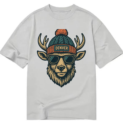 Denver Elk wearing Denver beanie with pom pom and wayfarer sunglasses - Classic T-shirt - Grey