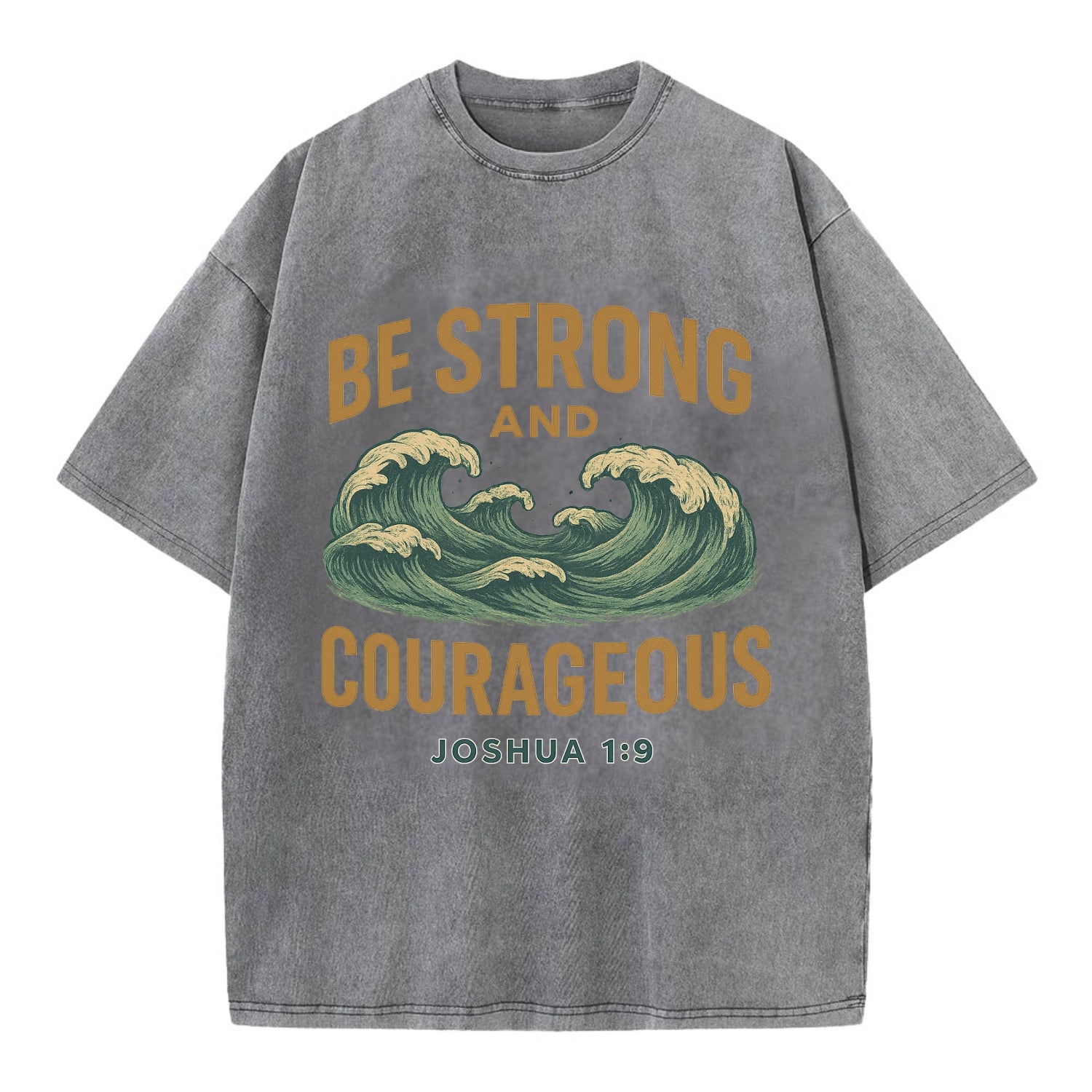 Joshua 1:9 Ocean - Vintage T-shirt - Grey