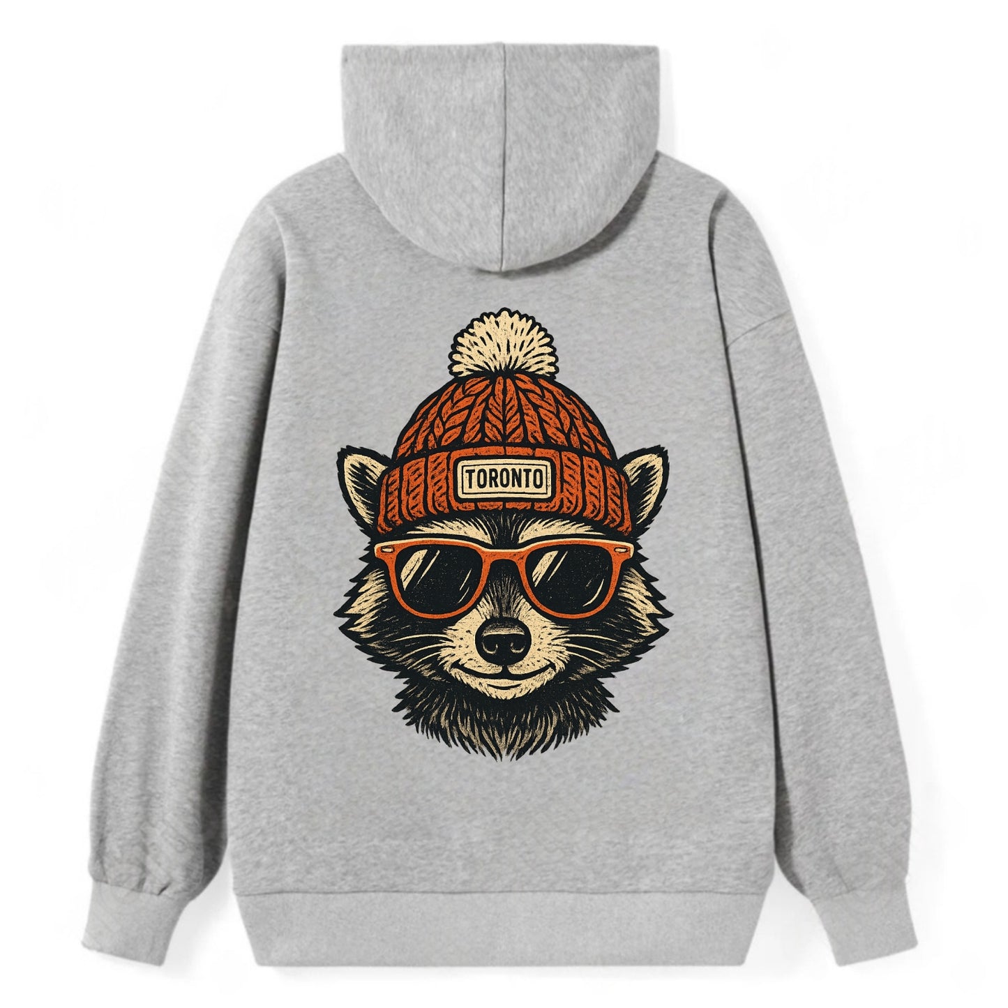 Toronto Raccoon wearing Toronto beanie with pom pom and wayfarer - Classic Pullover Hoodie - Grey