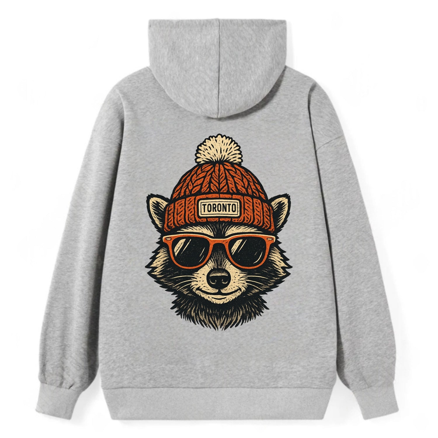 Toronto Raccoon wearing Toronto beanie with pom pom and wayfarer - Classic Pullover Hoodie - Grey