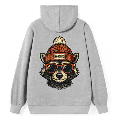 Toronto Raccoon wearing Toronto beanie with pom pom and wayfarer - Classic Pullover Hoodie - Grey