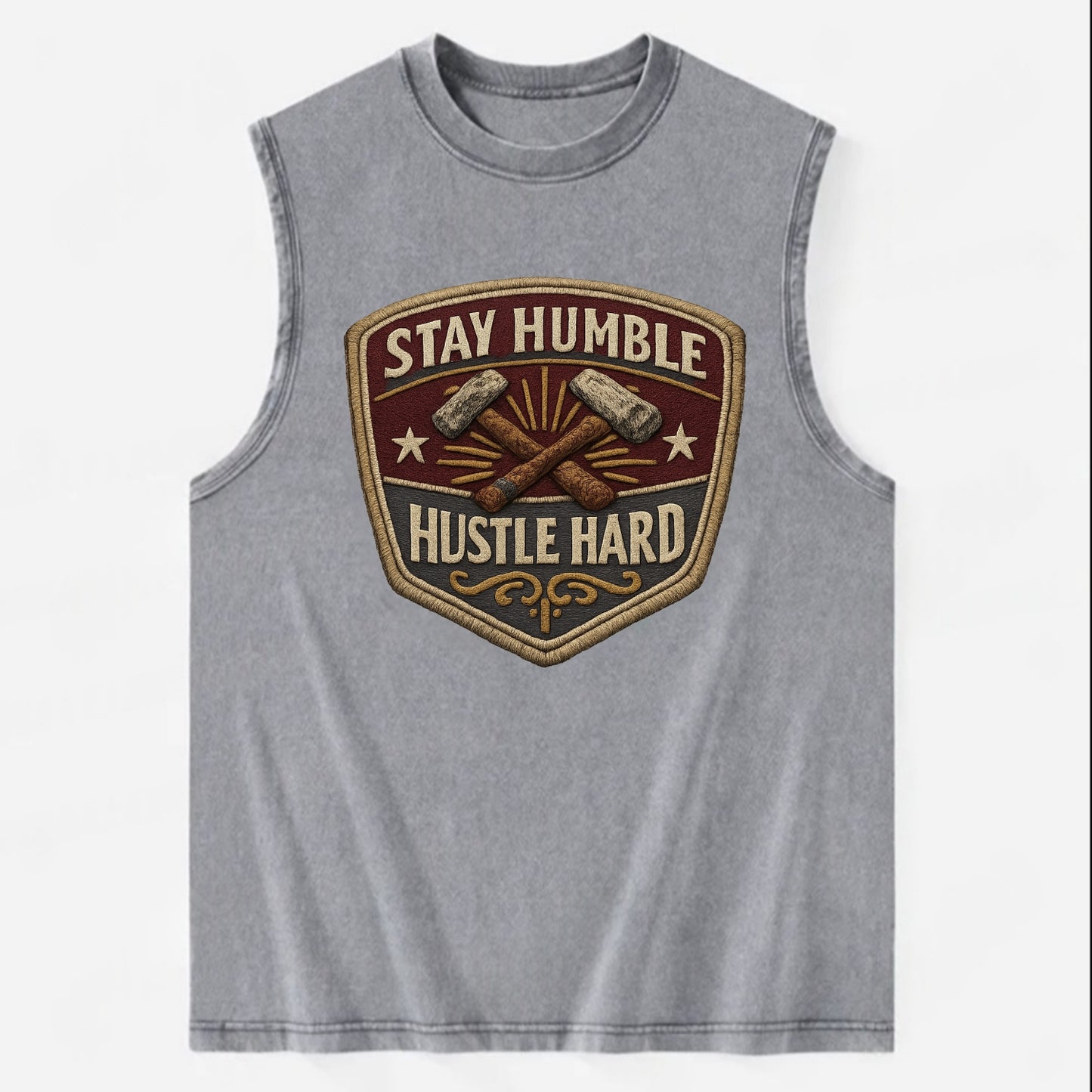 STAY HUMBLE HUSTLE HARD - text in silver , work ethic - Vintage Washed Tank - Grey