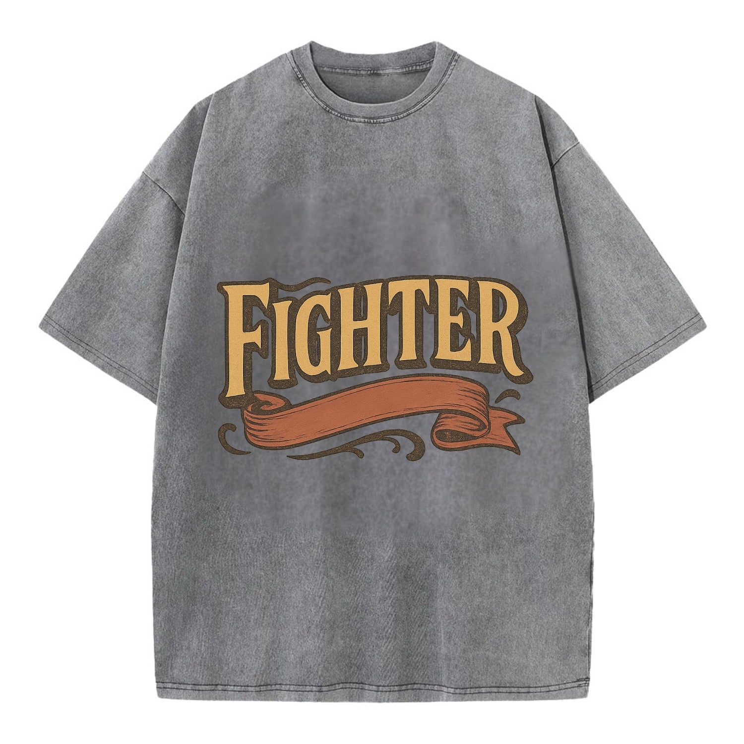 Bold typography design - "FIGHTER" - never giving up, battling on - Vintage T-shirt - Grey