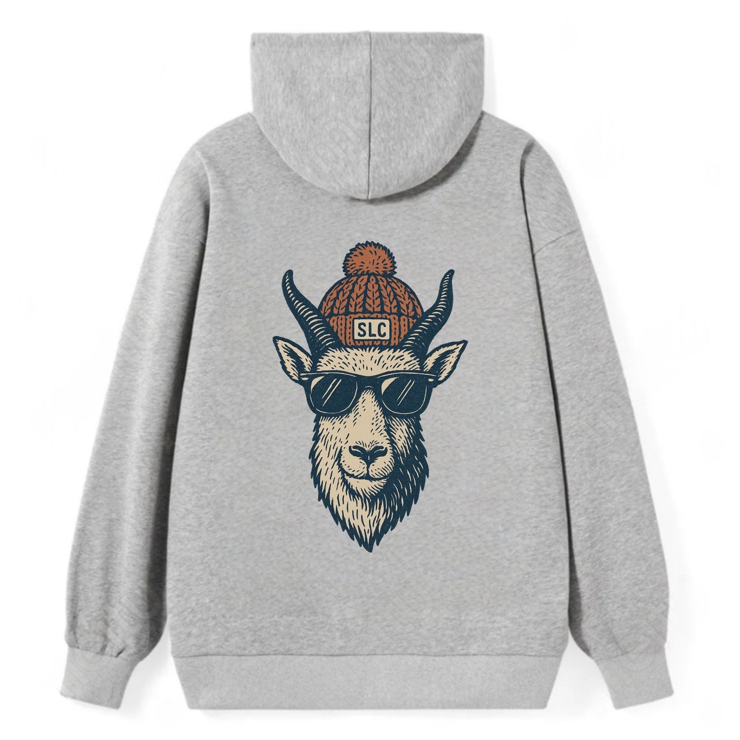 Salt Lake City Mountain Goat wearing SLC beanie with pom pom and wayfarer - Classic Pullover Hoodie - Grey