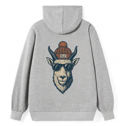 Salt Lake City Mountain Goat wearing SLC beanie with pom pom and wayfarer - Classic Pullover Hoodie - Grey