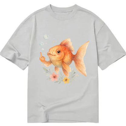 chubby goldfish blowing bubbles, one fin extended like middle finger - Classic T-shirt - Grey