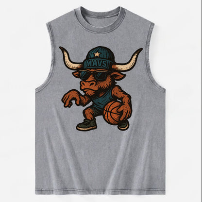 Texas Longhorn wearing Mavs beanie with lone star patch and wayfarer - Vintage Washed Tank - Grey