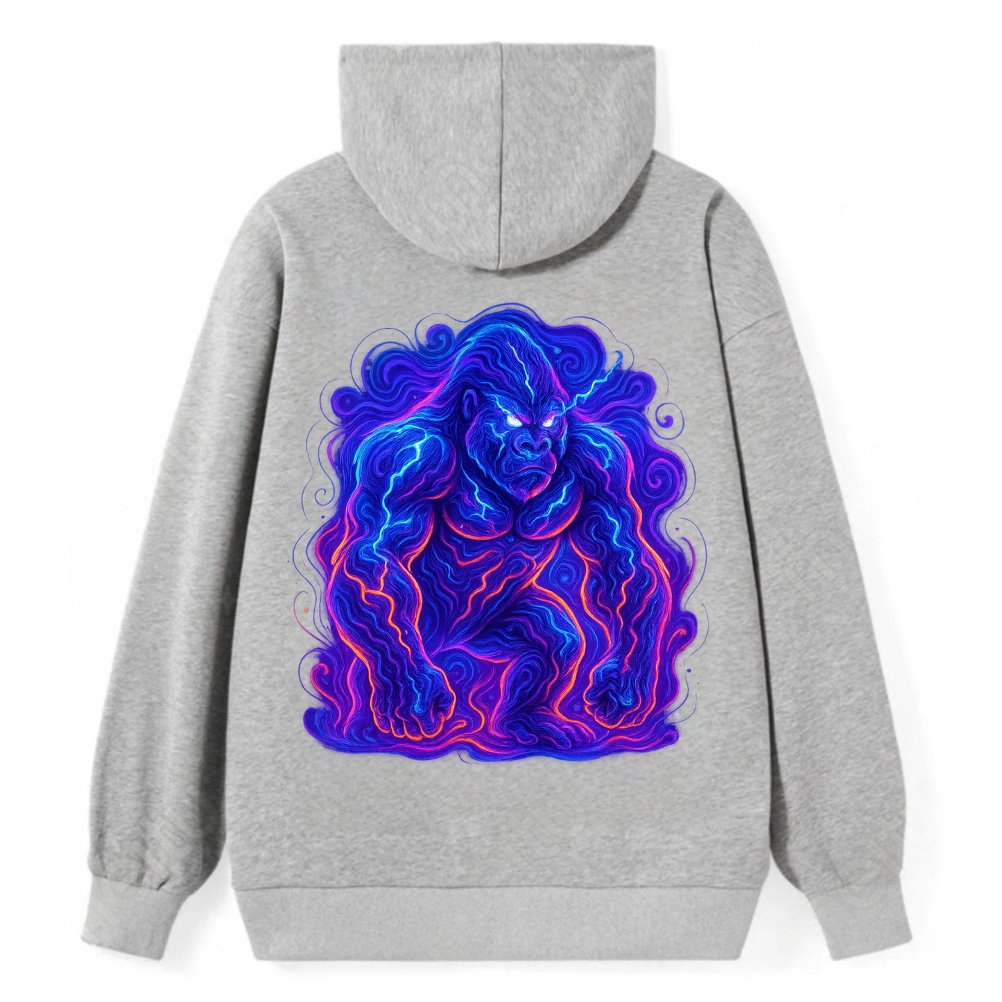 Mighty gorilla with electricity flowing through defined muscles, - Classic Pullover Hoodie - Grey